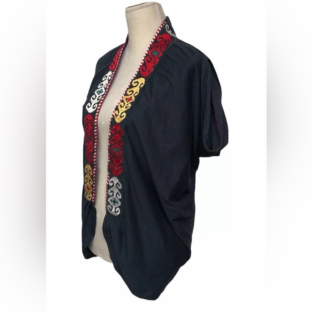 Anthropologie One September Navy Boho Geometric Embroidered Cardigan Small - Picture 10 of 16